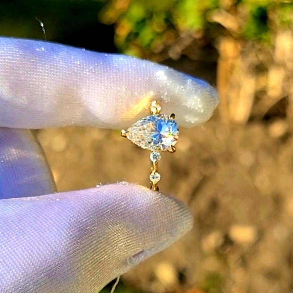 Solid 14k gold 2ct pear moissanite ring